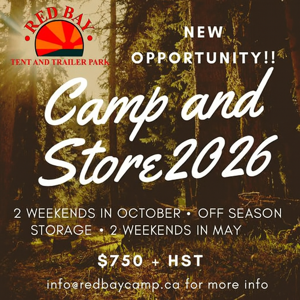 ad for camp and store program at Red Bay Camp. 4 weekends plus off season storage for $750